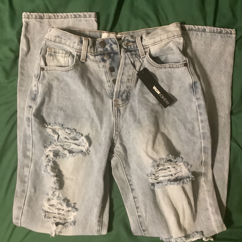 Fashion Nova Blue Relaxed Distressed Jeans